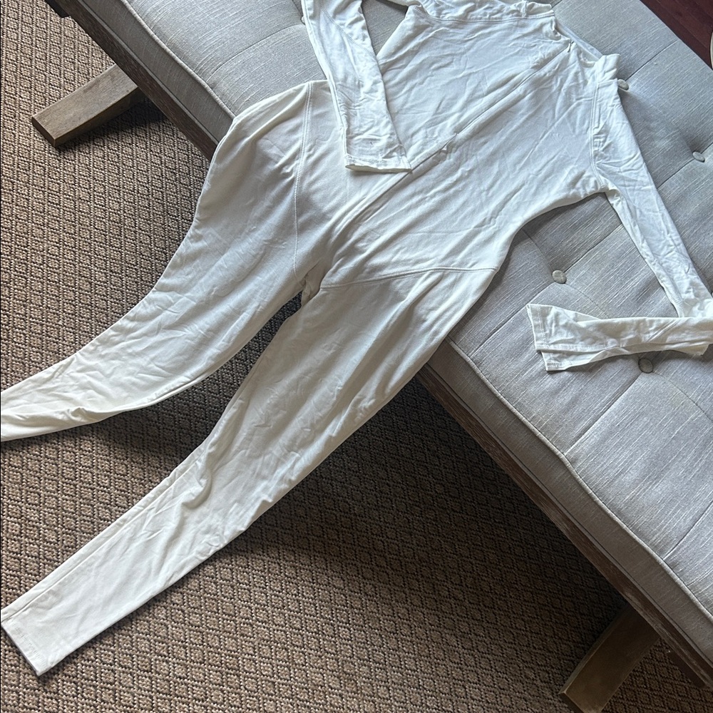 Naked Wardrobe Creme Mockneck Full Length Front Zip Bodysuit Size Medium